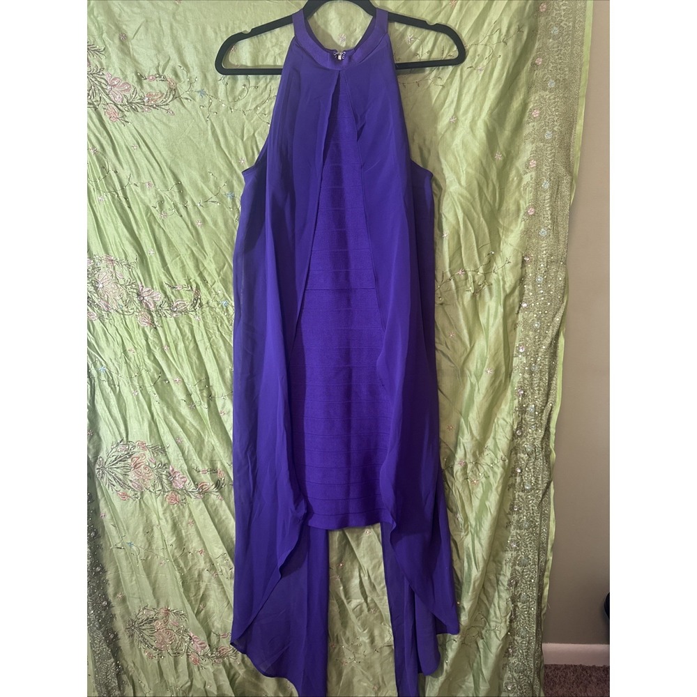Purple Bodycon Dress Bandage Dress Chiffon Overlay Halter Neck Size 8 NWOT